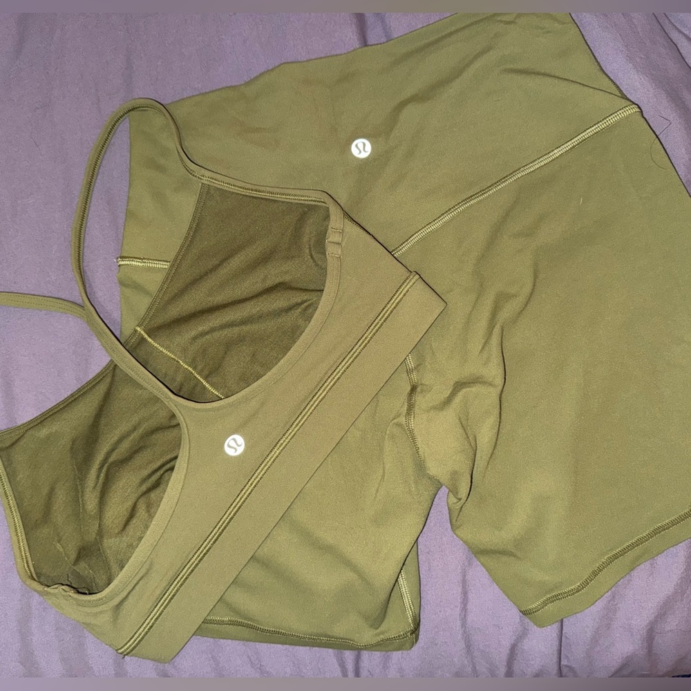 Lululemon Olive Green Sports Bra and Shorts Set